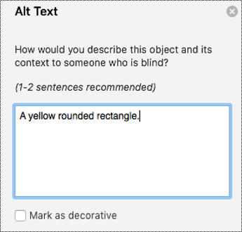 Alt text pane for shapes in PowerPoint for Mac in Office 365